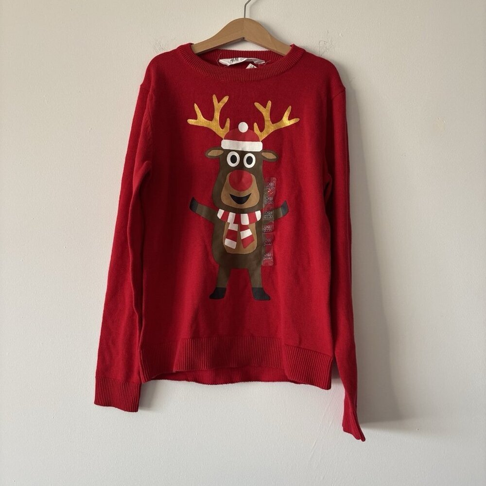 H&M Reindeer Sweater Holiday Christmas Girl Size 8-10 Cotton Lightweight NWT